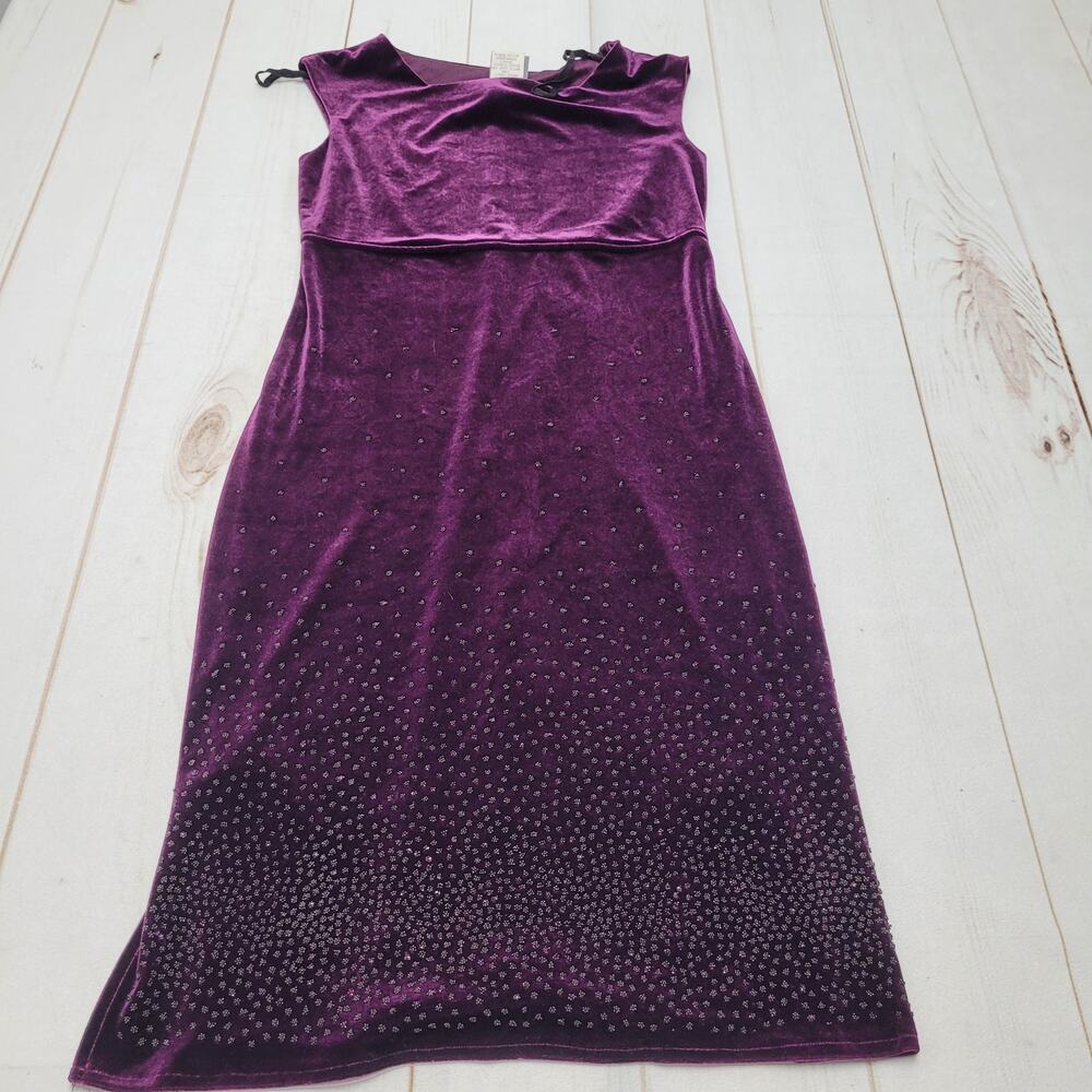 Vintage purple velvet beaded shift dress whimsigoth emo bedazzled y2k slinky